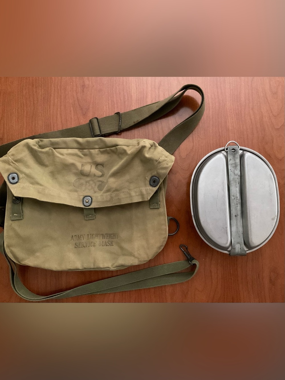 World War 2 Army Gas Mask Bag and 1952 Mess Kit